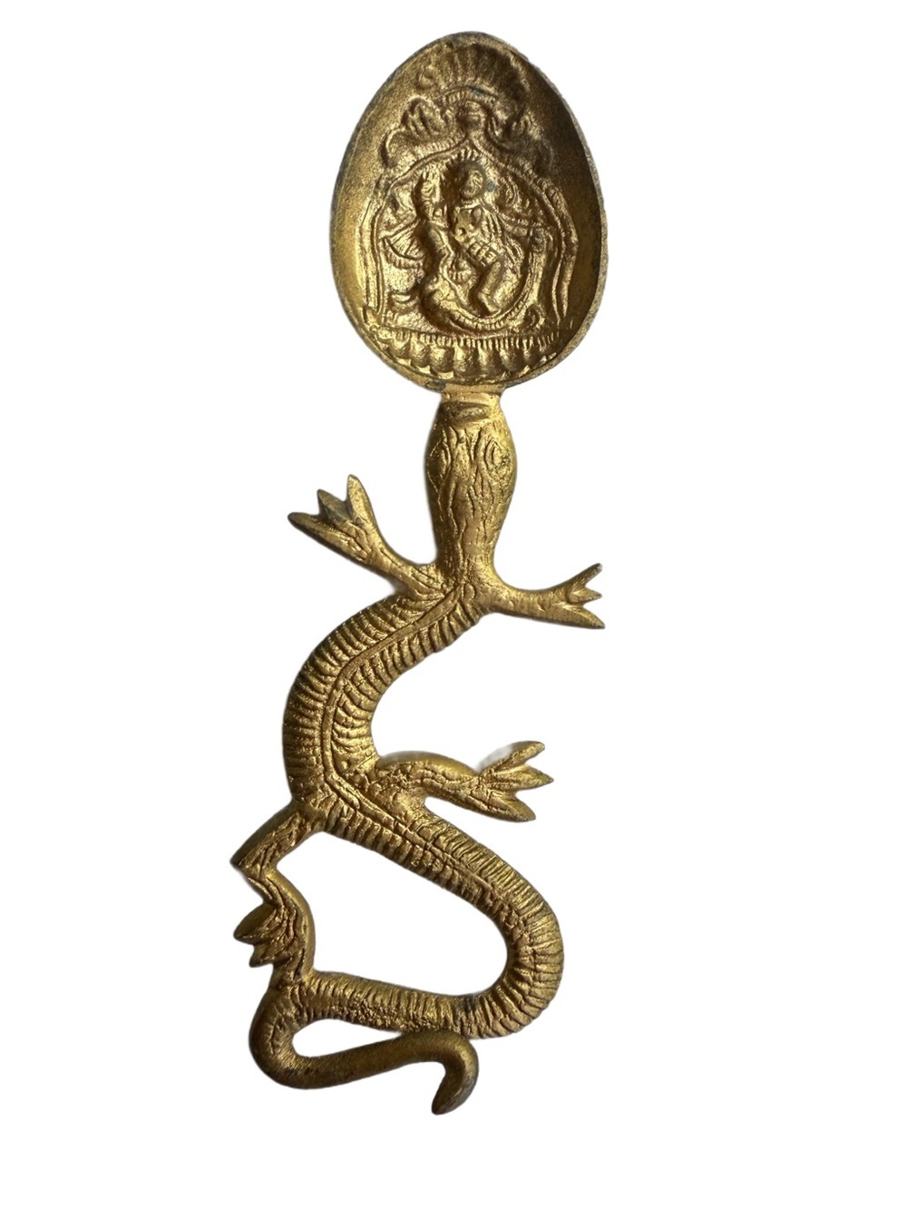 Brass Dragon Spoon Wall Hook - Gold Tone Decorative Accent